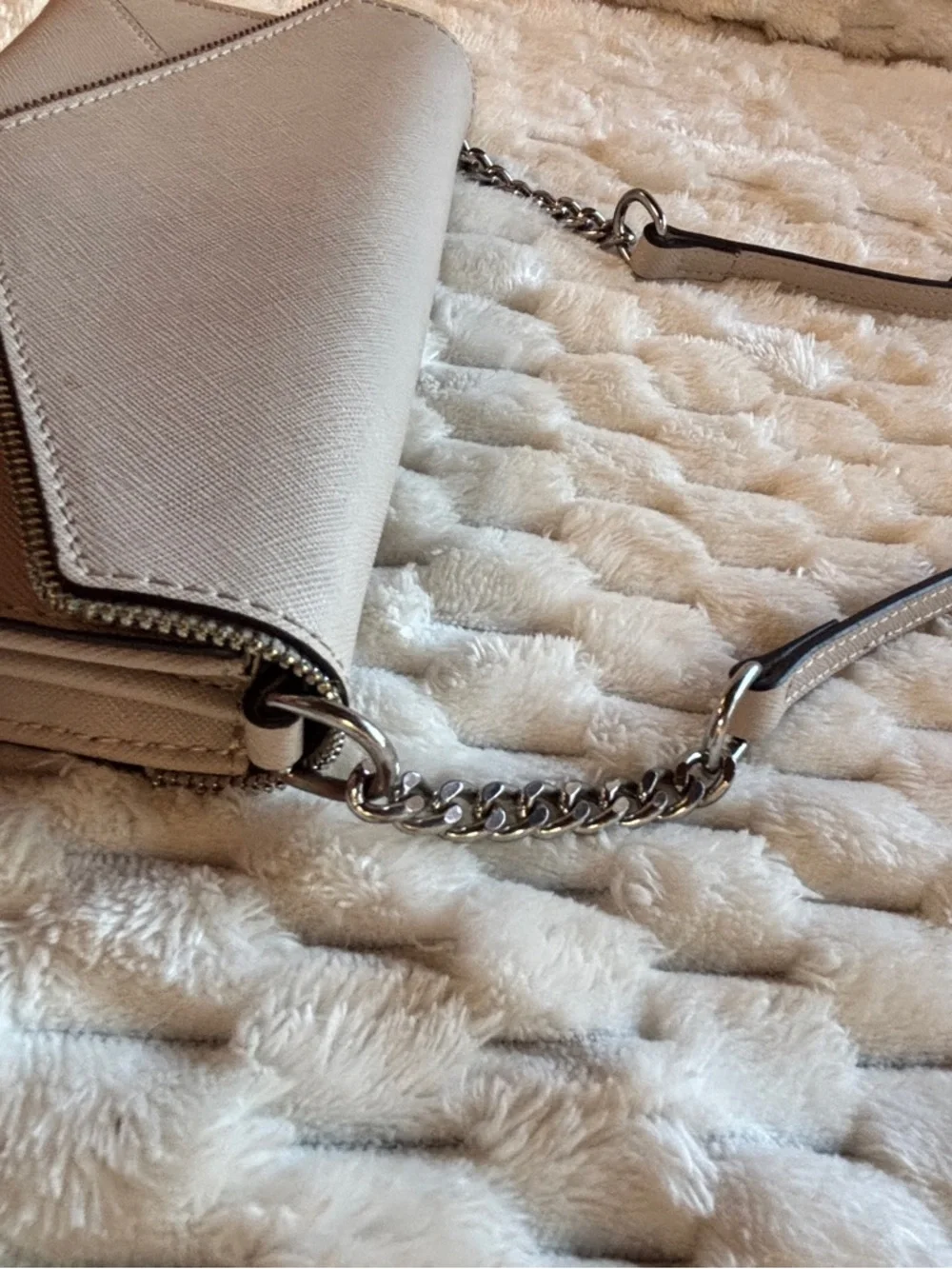 Rebecca Minkoff Beige Saffiano Coated Canvas Envelope Crossbody Wallet